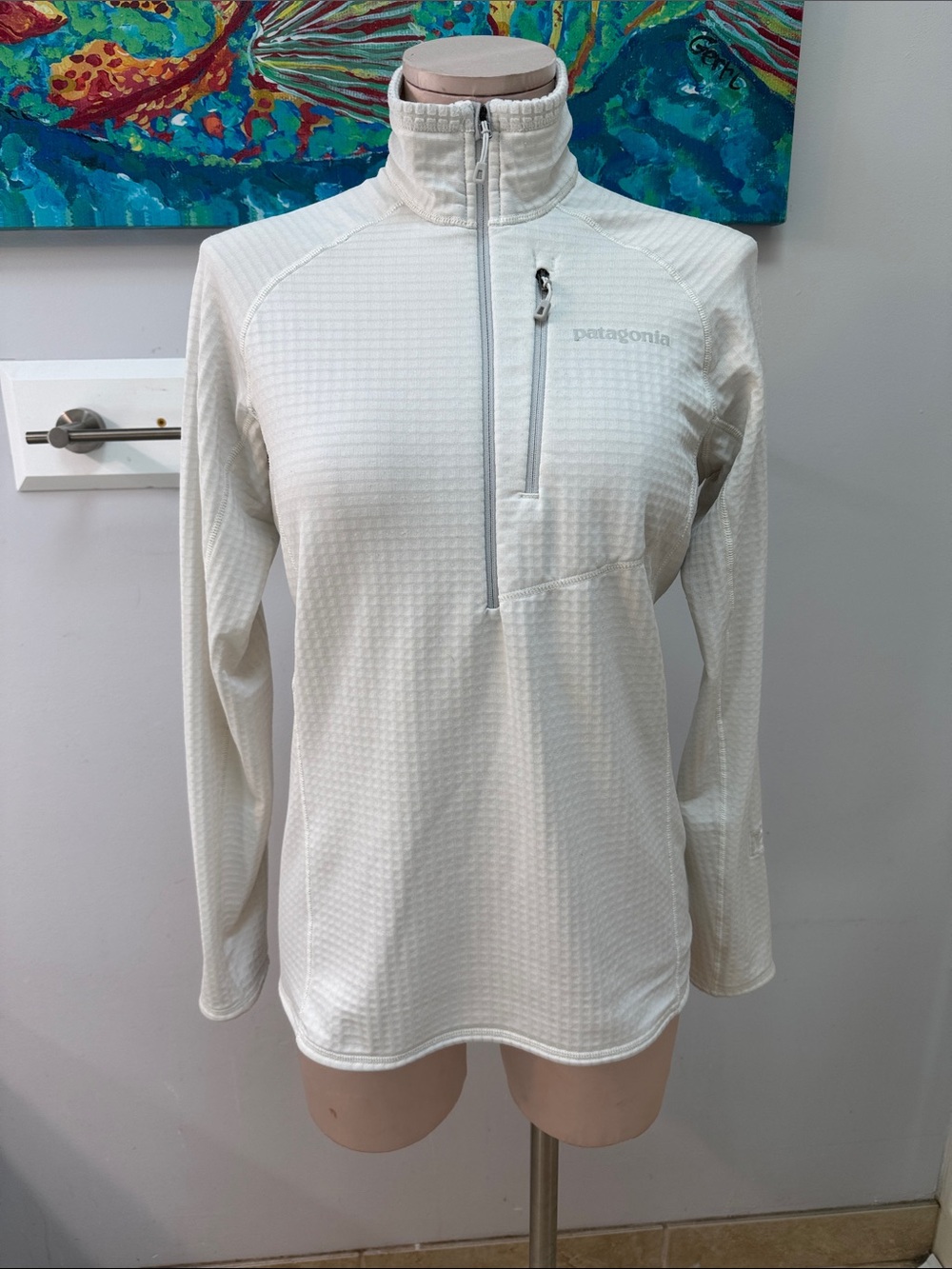 Patagonia Off-White/Warm Ivory Quarter-Zip Waffle Pullover Sz.small